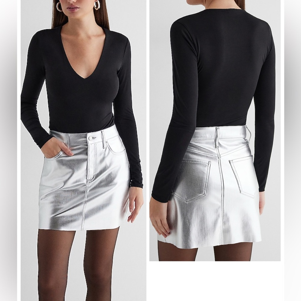 NEW EXPRESS High Waisted Metallic Silver Mini Skirt Y2K size 6